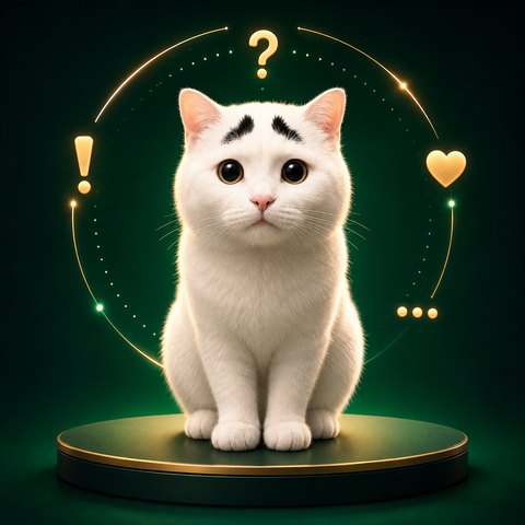 Sam on a dark green podium ringed by glowing question mark, exclamation mark and heart icons.